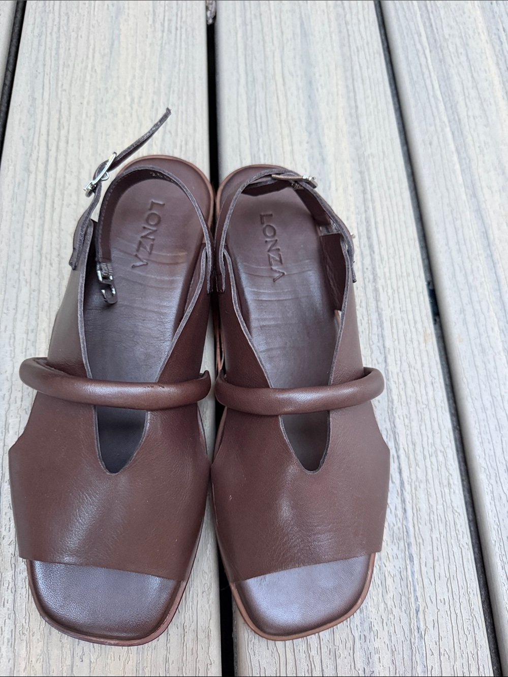 Brown Leather Slingback Sandals with Front Loop